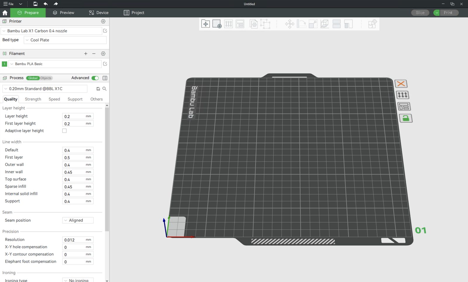 Interface de Bambu Studio